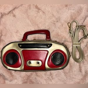 Gold & Red Boombox Handbag Purse w detachable strap
